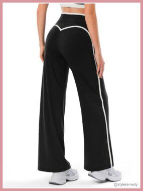 High Waisted Wide Leg Yoga Pants with Side Stripe, Flowy Lounge Pants with